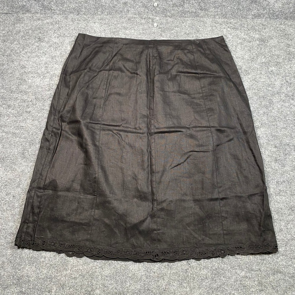 Relativity Black 100% Linen Midi Skirt Eyelet Lace Hem Plus Size 22W‎ A-Line